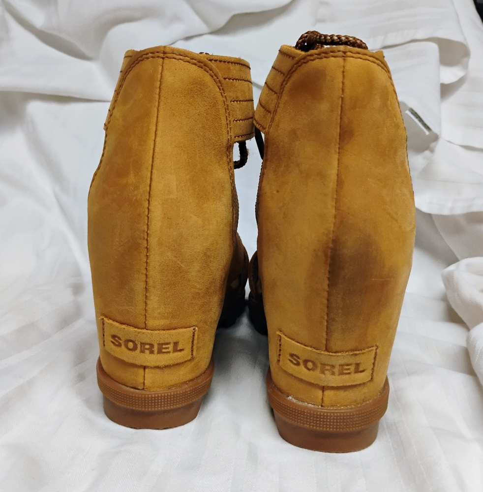 Women's Sorel Joanie II Tan Suede Lace Up Wedge Sandals Size 9 / 40 - Picture 4 of 7